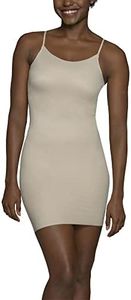 Vanity Fair Women's Shapewear Slip, Tummy Control Full Slip Cami Dress, Seamless Smoothing, Adjustable Spaghetti Strap, Damask Neutral, Medium