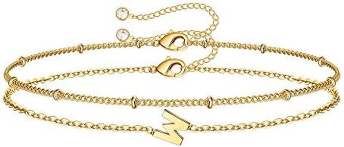 M MOOHAM Initial Bracelets for Women - Gold Plated Layered Initial Bracelet for Women Dainty Letter W Letter Bracelet Jewelry for Womens, Gold Jewelry Gifts Trendy Cute Bracelets
