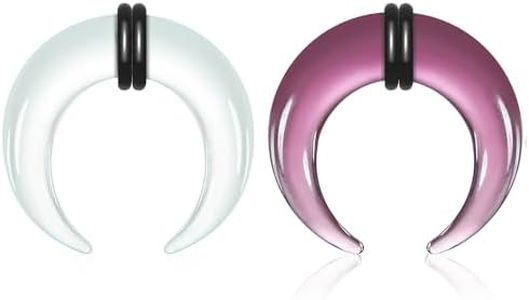 Twolobes 2PCS Glass Septum rings hoops 1 Purple+1 transparent,14G to 2G C Shape Pincher Tapers with O-Rings for Nose&Ear Jewelry Clicker Cartilage Earring Hinged Segment Daith Piercing