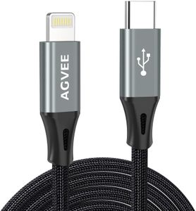 AGVEE 2 Pack 15ft 30W Long USB-C to Lightning Cable, Braided MFI PD Type-C to 8 Pin Charger Cord i-Phone Charging Wire, for iPad Pro iPhone 14 13 12 11 Pro Max, Case Friendly, Dark Gray