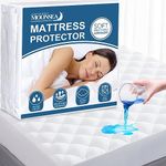 Queen Mattress Pad Protector Waterproof, Absorbent Quilted Fitted Mattress Protector, Queen Mattress Cover Down Alternative Filling with Deep Pocket Stretches up to 18 Inch