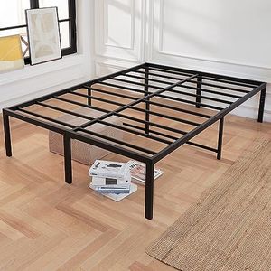 LUSIMO Full Size Bed Frame Heavy Duty Metal Bed Frames 18 Inch Tall Full Platform Bed Frame with Storage Full Bed Frame No Box Spring Needed Noise Free Anti Slip Support Easy Assembly Black