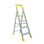 Bonkaso Climb Lite Pro+ 4 Step - Aluminium Foldable Ladder with Tool Tray (89.8W x 137H Cm) | Heavy-Duty, Anti-Slip & Firm Grip for Home, Indoor & Outdoor Use | Durable & Portable (Yellow & Satin)