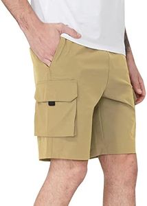 CAMEL CROWN Men's Hiking Cargo Shorts Elastic Waist Quick Dry Lightweight Shorts for Athletic Shorts with Pockets Khaki XL