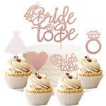 ZHUOWEISM 25 PCS Bride to Be Cupcake Toppers with Glitter Bride to Be Cake Topper Heart Ring Dress Bridal Shower Cupcake Picks for Wedding Engagement Bachelorette Party Cake Decorations Rose Gold