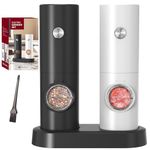 CIRCLE JOY Electric Salt and Pepper Grinder Set, Battery Operated Pepper Mill Grinder with Base, Adjustable Coarseness and Automatic Single Hand Operation, Black White