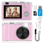 Digital Camera,Selfie Camera 1080P Digital Video Camcorder Front and Rear Dual Cameras with 2.7" LCD,32GB Card, Camera for Kids Teen Students Seniors Beginner (Pink)