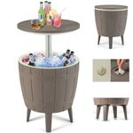 TANGZON 37L Ice Bucket Table, 48 x 58cm 3-in-1 Side Table Beer Cooler with Telescopic Tabletop, All-Weather Outdoor Coffee Cocktail Tables for Backyard Party Poolside