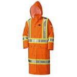 Pioneer Long Men Raincoat - FR Oil & Chemical Resistant -Hi Vis Lightweight Rain Jacket - Orange, L