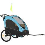 Aosom Child Bike Trailer 3 In1 Foldable Jogger 2-Seater Pushcar Transport Buggy Carrier with Shock Absorber System Rubber Tires Adjustable Handlebar Kid Bicycle Trailer Blue