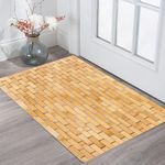 Mush Bamboo Wooden Rectangular Door Mat | Floor Mat | Non-Slip Quick Drying Mat for Home, Office | Anti Slip Silicone Pads |Medium Size (40x60cm) | Pack of 1, Natural Bamboo Color