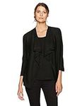 Sag Harbor Women's 3/4 Sleeve Waterfall Front 2fer, Black, M