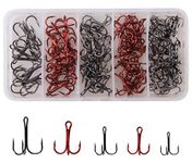 130pcs Treble Fishing Hook Set Assorted Color Fishing Hooks Round Bend High Carbon Steel Classic Hooks Saltwater Lure Bait Fishing Gift Gear Tackle Box Kit