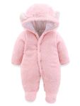 Voopptaw Warm Baby Winter Jumpsuit Fleece Romper Suits Cute Thick Bear Snowsuit for 0-12months (0-3Months, Pink)