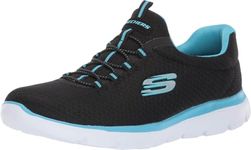 Skechers Women's Summits Sneaker, Black/Turquoise, 8.5 Wide