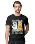 Heybroh Men's Regular Fit T-Shirt Read Books & Drink Coffee - Owl & Cat 100% Cotton T-Shirt (Black; Large)