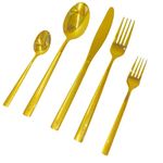 Kiwilon Golden Stainless Steel 18/10 Tableware Cutlery Set - 30 Pieces | Stylish Pattern Handle Dinner Spoon, Knife, Fork, Fruit Fork and Dessert Spoon Set | Home Dining Table Décor | for 6 People