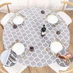 UMINEUX Round Fitted Vinyl Tablecloth with Elastic Edged & Flannel Backing, Waterproof Wipeable Round Table Cover for Indoor Outdoor Patio Use - Fits Tables up to 45" - 56" Diameter(Gray Moroccan)