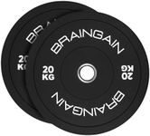 BRAINGAIN Olympic BLACK Bumper Plates PAIR 20kg (2x 20kg), 2" Solid Rubber Weight Plates for Barbell Strength Training and Weight Lifting