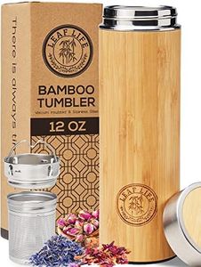 Leaflife Sustainable Bamboo Loose Leaf Tea Tumbler- 12oz Tea Bottle with Infuser- 12 Hrs Hot & Cold-Vacuum Insulated Stainless Steel Tea Thermos Gift for Women, Men- Tea Infuser Travel Mug with Lid
