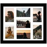 DUENPY 15x17 Collage Picture Frame 4x6 Collage Picture Frame Displays Seven 4x6 inch Photos or 15x17 (Without Mat) for Available Horizontal Wall Mounting Display and Vertical Black