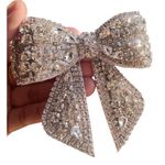 Rhinestone bows, white stone bows,Diwali collection, Valentine gift for her, Sparkling hair accessories Rhinestone bow with Barrette clip on the back (Silver)
