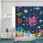 RosieLily Kids Shower Curtain, Ocean Shower Curtains, Under The Sea Shower Curtain with 12 Hooks, Sea Animal for Kids Bathroom Decor, 72''W x72''H