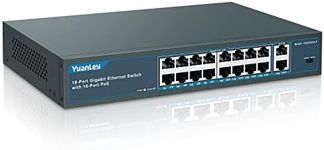 YuanLey 18 Port Gigabit PoE Switch, 16 PoE+ Port 1000Mbps, 2 Gigabit Uplink, 250W 802.3af/at, Metal Desktop/Rackmount, Unmanaged Plug and Play Network Switch