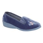 FOOTRANGER Sleepers Gina Ladies Double Elasticated Gusset Outer Synthetic Material Thermoplastic Rubbers Sole Slippers 1 inches Heel (Blueberry)