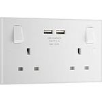 BG Electrical Double Switched 13 A Fast Charging Power Socket with Two USB Charging Ports, 3.1 A, 5 V, 15.5 W, Square Edge, White