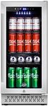 Tylza 15 Inch Beverage Refrigerator, 130 Cans Quiet Beverage Fridge, 15'' Beverage Cooler Under Counter with Glass Door and Lock for Built-in or Freestanding With Temperature Memory Function TYBC100