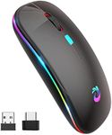 LED Wireless Mouse, Rechargeable Slim Silent Mice 2.4G Portable Office Optical Mouse with USB Receiver and Type-C Adapter, 3 Adjustable DPI for Laptop, Computer, PC, Notebook, Desktop (Bright Black)