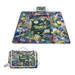 ALAZA Rectangle Waterproof Picnic Blanket, Cartoon Cute Doodles Hand Drawn Space Portable Folding Indoors Rug Outdoors Mat for Travel Hiking Camping Park, 150cm x 145cm