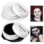 CAHIUYOA 2PCS Black White Face Body Paint Clown Makeup Kit,Halloween White Face Paint SFX Makeup Kit,Professional Face Painting Kit for Adults and Kids