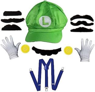 Super Brothers Costume Kids Adult Accessories Set with Cosplay Hat,Gloves,Buttons,Strap,Beard,for Halloween Cosplay (Green)