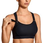 SYROKAN Women's High Support Sports Bra Wirefree Full Coverage Padded Front Velcro Adjustable Gym Bras Black 36E