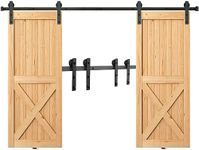 VEVOR 8FT Sliding Barn Door Hardware Kit, 330LBS Heavy Duty Barn Door Track Kit for Double Doors, Fit 3.7-4.3FT Total Wide and 1.3"-1.8" Thick 2 Door Panel, with Smooth & Silent Pulley (I Shape)