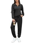 ELESOL Women's 2024 Fall Two Piece Outfit Tracksuit Quarter 1/4 Zip Sweatsuits Track Suits Set Casual Jogger Set