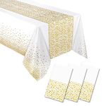 3 Pack Gold Plastic Tablecloth for Party Disposable White and Gold Tablecloth 54" X 108" Polka Dot Gold Table Cloth Rectangle Table Decoration Gold Table Cover for Baby Shower Wedding Party Supplies