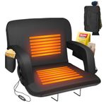 Suteck 25" Heated Stadium Seats for Bleachers with Back Support, Heated Stadium Chair for Outdoor Sport Events, 6 Reclining Positions, 3 Heat Mode, 5 Pockets 1pc（No Include USB Power Bank）