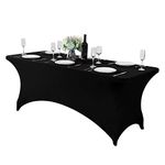 Hezuzo Spandex Table Cover for 6Ft Table Universal Fitted Stretch Tablecloth for Party, Banquet, Wedding and Events-Black