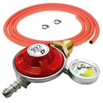 Catering Parts UK 37mb Propane Gas Bottle Regulator With Pressure Gauge & 3 M Hose Kit With 2 Clips 37mbar POL