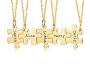 FLHEART Personalised Best Friend Necklace - Customised Stainless Steel Puzzle Name BFF Necklace for 5, Gold Jigsaw Matching Necklaces for Women Girls, Friendship Necklace Gifts for Birthday Christmas