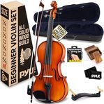 Pyle Solid Wood Violin, Premium Spruce Top and Maple Side Construction 4/4 Full Size Fiddle Set with Accessory Kit