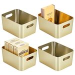 mDesign Small Metal Storage Container Bin Basket, Handles for Kitchen Shelves in Pantry, Cabinet, Cupboard, Fridge, Freezer, Holds Food, Snacks, Drinks, 9" Wide, Mirri Collection, 4 Pack, Soft Brass