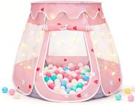 Pop Up Princess Tent with Star Lights for 1 2 3 Year Old Girl Birthday Gifts, Ball Pit for 12-18 Months Baby Girl Toys, Toddler Gifts with Carrying Bag, Indoor&Outdoor Play Tent for Kids (Pink Gray)