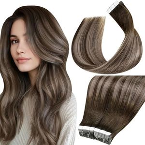 LaaVoo Tape in Hair Extensions Human Hair Balayage Tape Hair Extensions 100g Dark Brown to Ash Blonde with Brown 16 Inch 40pcs