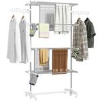 HOMCOM 4-Tier Clothes Airer, Foldable Clothes Drying Rack, Stainless Steel Indoor and Outdoor Clothes Dryer with Wheels and Wings, Easy Assembly, 142 x 55 x 172cm, White