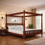 VISHWAKARMA DECOR Poster Bed King Size | Solid Wood Poster Bed Cot Wooden Double Bed Furniture for Bedroom Home and Hotel | Wooden Palang Divan (Honey Finish)