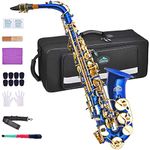 EASTROCK Alto Saxophone for Beginner, E Flat Blue Lacquer Alto Saxophone, E Key Sax with Hard Case Mouthpiece Pads Neck Strap Reeds Cleaning Cloth Gloves (Blue)